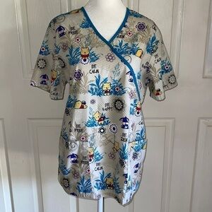 Disney Winnie The Pooh And Eeyore Chibi “Be Happy” Scrub Top